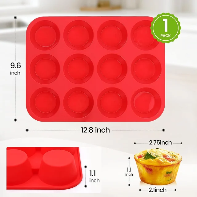 Red 12-cup pan and cavity measurements