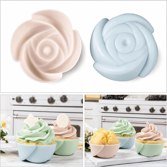 Flower-shaped cups with decorated cupcakes
